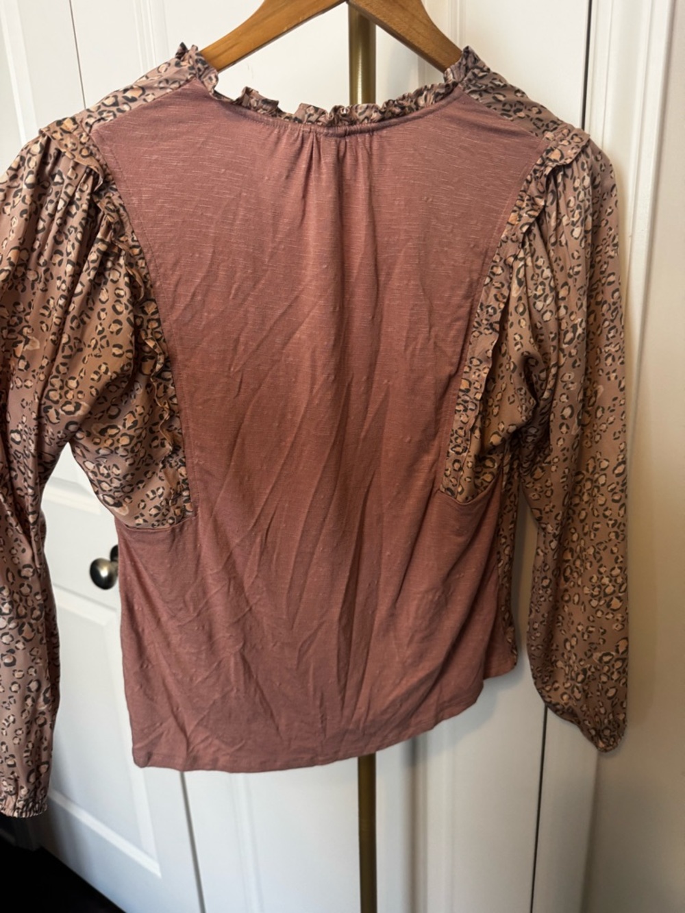 Anthropologie Dolan Mauve Leopard Print Long-Sleeve Blouse - Picture 3 of 3